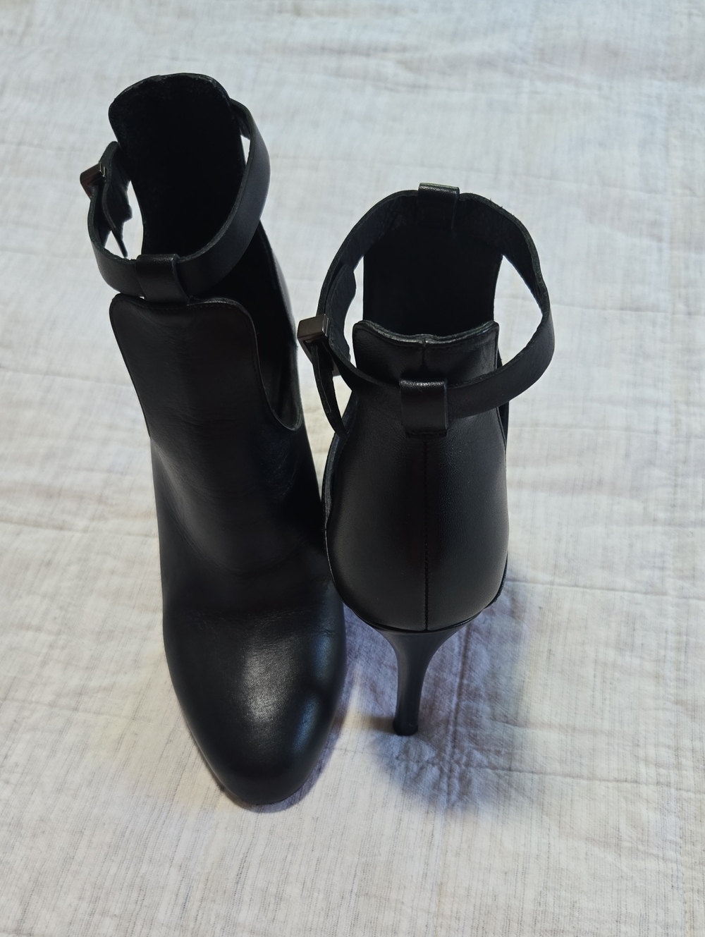 Vince Black Leather Ankle Strap Stiletto Boot